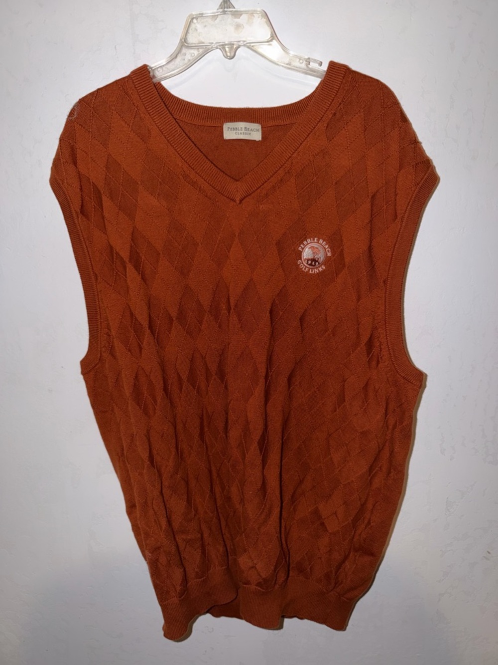 Pebble Beach Orange Argyle V‑Neck Sweater Vest